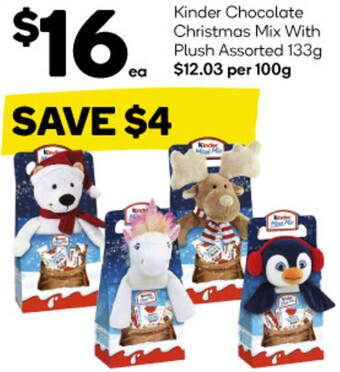 Woolworths Kinder Chocolate Christmas Mix With Plush Assorted 133g offer