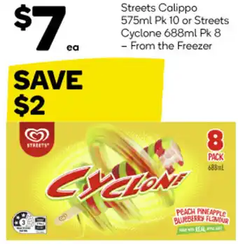 Streets Calippo 575ml Pk 10 or Streets Cyclone 688ml Pk 8