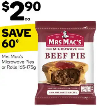 Mrs Mac's Microwave Pies or Rolls 165-175g