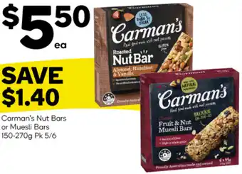 Carman's Nut Bars or Muesli Bars 150-270g Pk 5/6