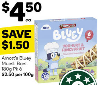 Woolworths Arnott's Bluey Muesli Bars 180g Pk 6 offer