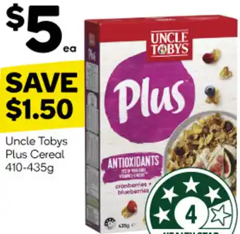 Woolworths Uncle Tobys Plus Cereal 410-435g offer