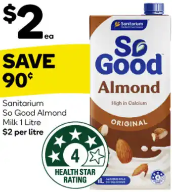 Woolworths Sanitarium So Good Almond Milk 1 Litre offer