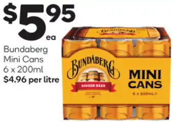 Woolworths Bundaberg Mini Cans 6 x 200ml offer