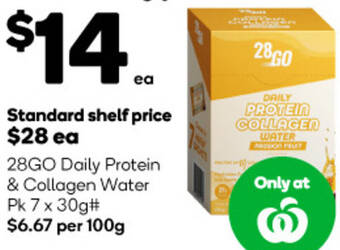 Woolworths 28GO Daily Protein & Collagen Water Pk 7 x 30g offer