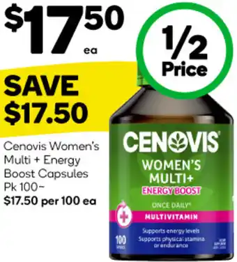 Woolworths Cenovis Women's Multi + Energy Boost Capsules Pk 100 offer