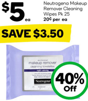Woolworths Neutrogena Makeup Remover Cleaning Wipes Pk 25 offer