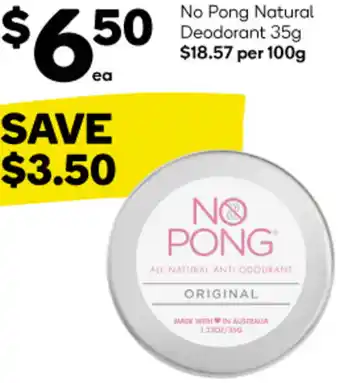 Woolworths No Pong Natural Deodorant 35g offer