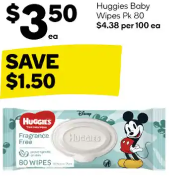 Woolworths Huggies Baby Wipes Pk 80 offer