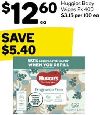 Woolworths Huggies Baby Wipes Pk 400 offer