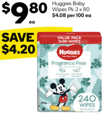 Woolworths Huggies Baby Wipes Pk 3 x 80 offer