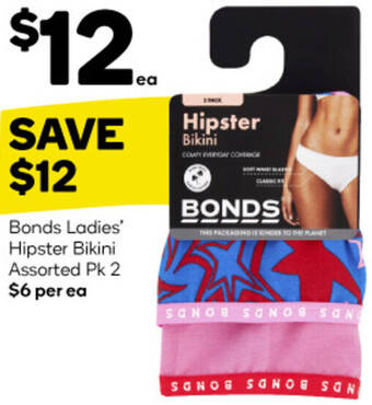 Woolworths Bonds Ladies' Hipster Bikini Assorted Pk 2 offer