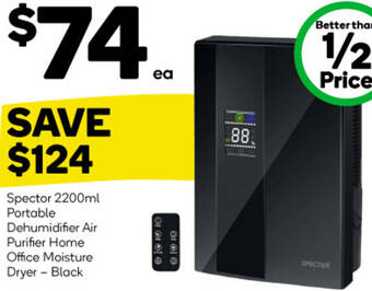 Woolworths Spector 2200ml Portable Dehumidifier Air Purifier Home Office Moisture Dryer - Black offer