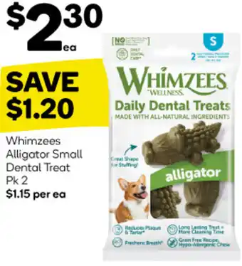 Whimzees Alligator Small Dental Treat Pk 2