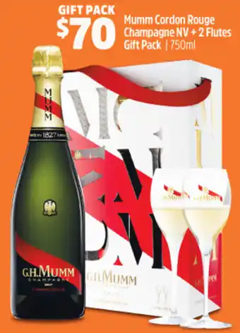 Woolworths Mumm Cordon Rouge Champagne NV + 2 Flutes Gift Pack 750ml offer