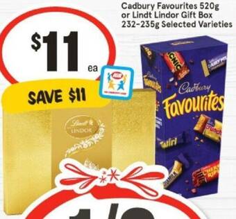 IGA Cadbury Favourites 520g or Lindt Lindor Gift Box 232-235g offer