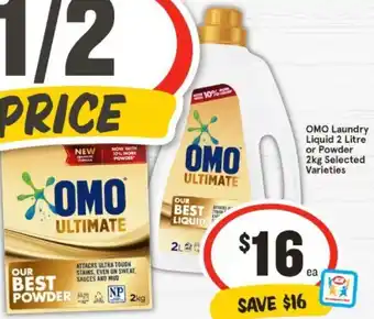 IGA OMO Laundry Liquid 2 Litre or Powder 2kg offer