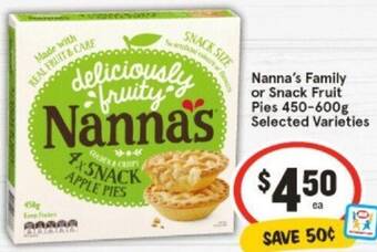 IGA Nanna's Family or Snack Fruit Pies 450-600g offer
