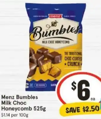 Menz Bumbles Milk Choc Honeycomb 525g