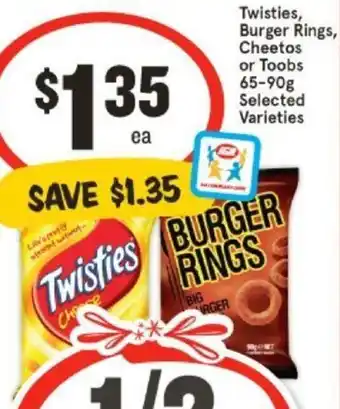 IGA Twisties, Burger Rings, Cheetos or Toobs 65-90g offer