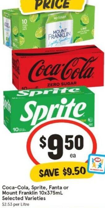 IGA Coca-Cola, Sprite, Fanta or Mount Franklin 10x375mL offer
