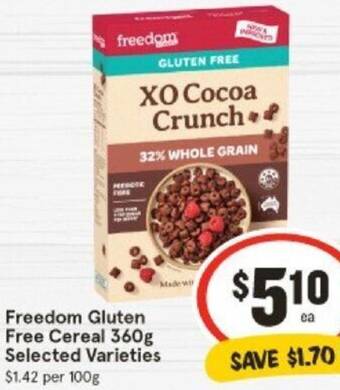 IGA Freedom Gluten Free Cereal 360g offer