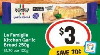 IGA La Famiglia Kitchen Garlic Bread 250g offer