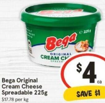 IGA Bega Original Cream Cheese Spreadable 225g offer