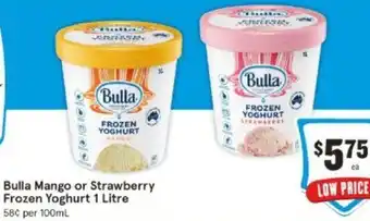 IGA Bulla Mango or Strawberry Frozen Yoghurt 1 Litre offer