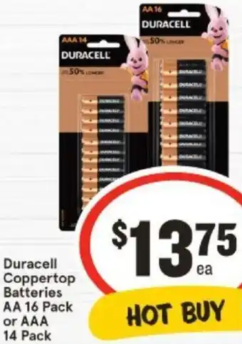 IGA Duracell Coppertop Batteries AA 16 Pack or AAA 14 Pack offer