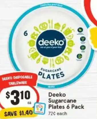 IGA Deeko Sugarcane Plates 6 Pack offer