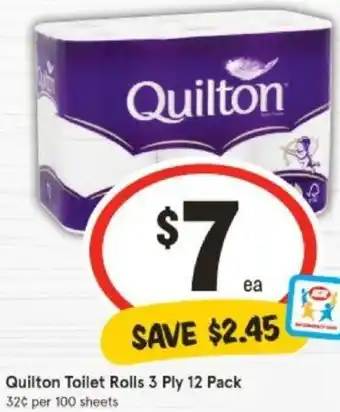Quilton Toilet Rolls 3 Ply 12 Pack