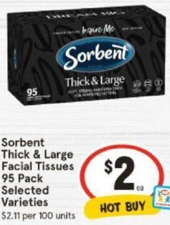 IGA Sorbent Thick & Large Facial Tissues 95 Pack offer