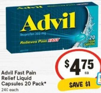 IGA Advil Fast Pain Relief Liquid Capsules 20 Pack offer