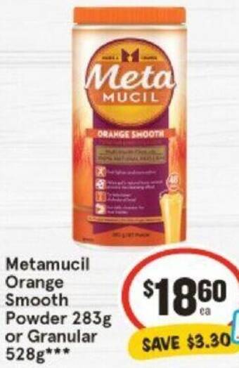 IGA Metamucil Orange Smooth Powder 283g or Granular 528g offer
