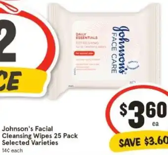 IGA Johnson's Facial Cleansing Wipes 25 Pack offer