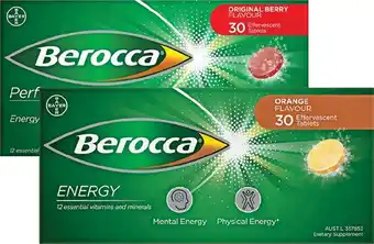 Pharmacy Best Buys Berocca energy original berry or orange flavour 30 effervescent tablets offer