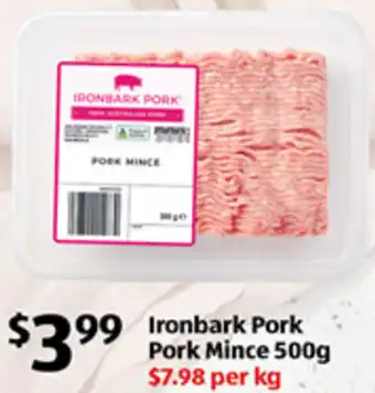 ALDI Ironbark Pork Pork Mince 500g offer