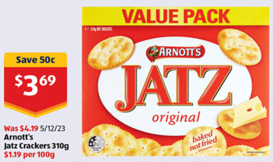 Arnott's Jatz Crackers 310g offer at ALDI