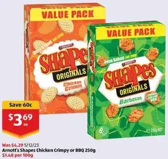 Arnott's Shapes Chicken Crimpy or BBQ 250g