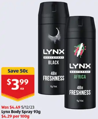 ALDI Lynx Body Spray 93g offer