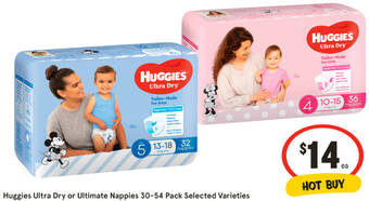 IGA Huggies Ultra Dry or Ultimate Nappies 30-54 Pack offer