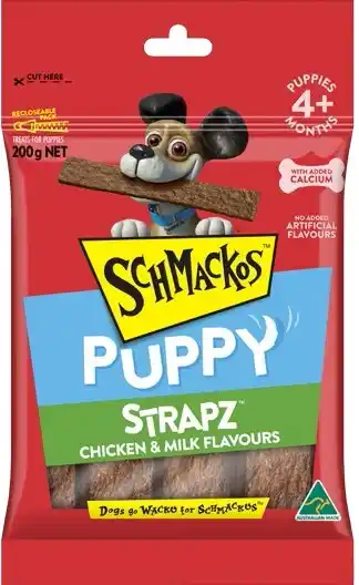 Schmackos strapz puppy chicken & milk flavour 200g