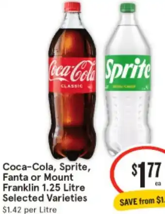 IGA Coca-Cola, Sprite, Fanta or Mount Franklin 1.25 Litre offer