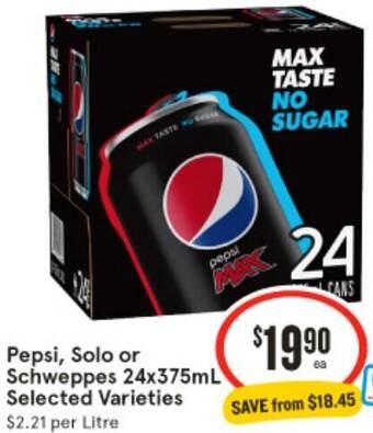 IGA Pepsi, Solo or Schweppes 24x375mL offer