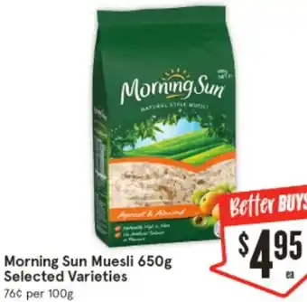 IGA Morning Sun Muesli 650g offer