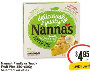 IGA Nanna's Family or Snack Fruit Pies 450-600g offer
