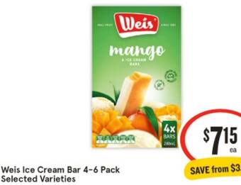 IGA Weis Ice Cream Bar 4-6 Pack offer