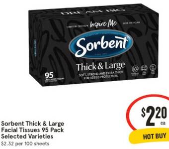IGA Sorbent Thick & Large Facial Tissues 95 Pack offer