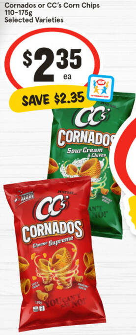 IGA Cornados or CC's Corn Chips 110-175g offer